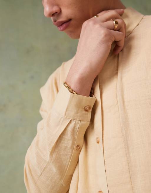 ASOS DESIGN – Beżowa obszerna koszula oversize z zakrytą plisą na guziki, 3 z 4