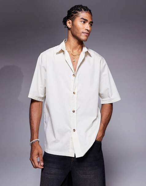ASOS DESIGN relaxed poplin shirt in beige