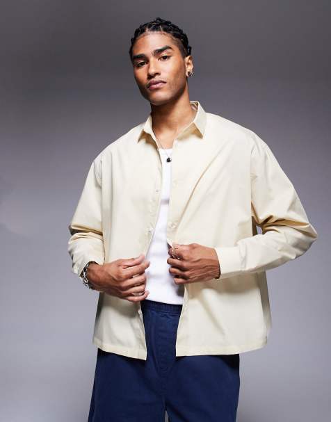 ASOS DESIGN boxy oversized poplin shirt in beige