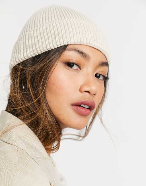 ASOS DESIGN – Beżowa prążkowana czapka beanie w rybackim stylu