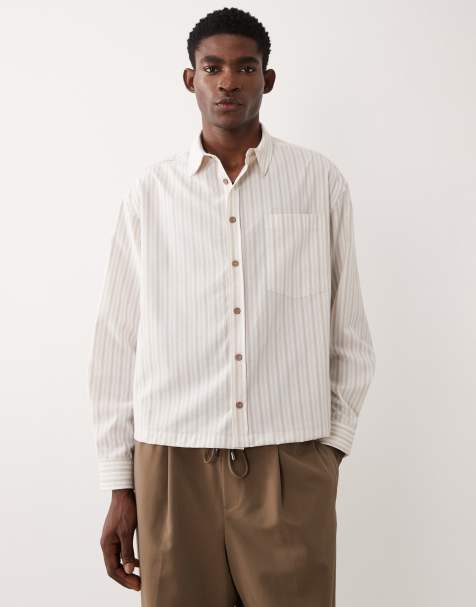 ASOS DESIGN – Beżowa pudełkowa koszula oversize w paski - view 1