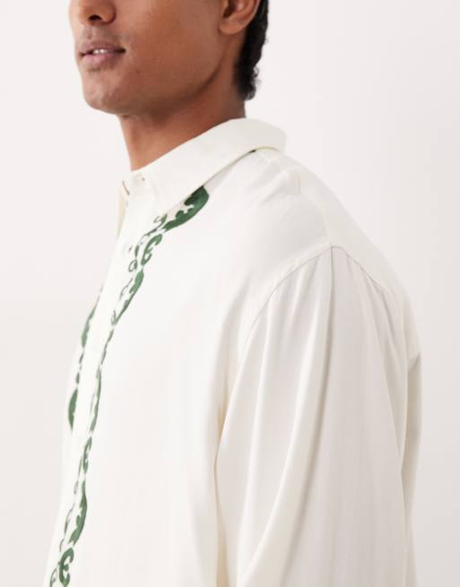 ASOS DESIGN – Beżowa pudełkowa koszula oversize wykończona haftowanym wzorem, 4 z 5