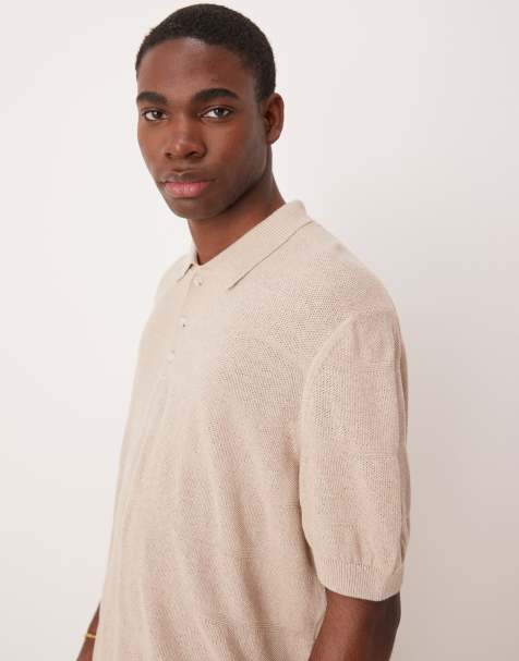 ASOS DESIGN relaxed boxy knitted polo in beige