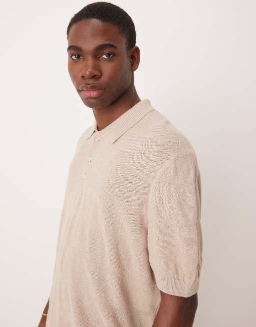 ASOS DESIGN – Beżowa pudełkowa koszulka dzianinowa polo o luźnym kroju