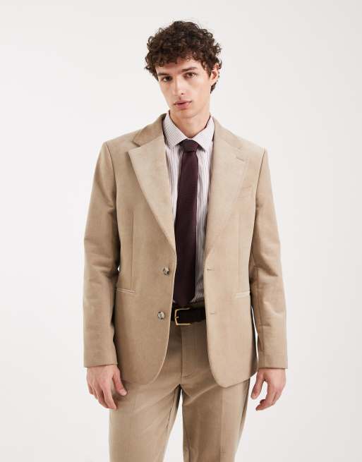 ASOS DESIGN – Beżowy sztruksowy garnitur o dopasowanym kroju, 2 z 3