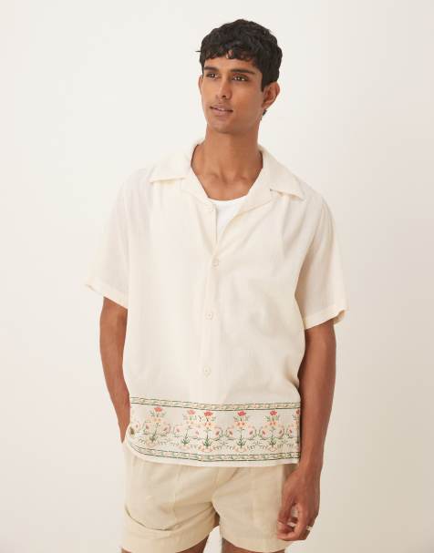 ASOS DESIGN – Beżowa teksturowana koszula o luźnym kroju ze wzorem - view 1