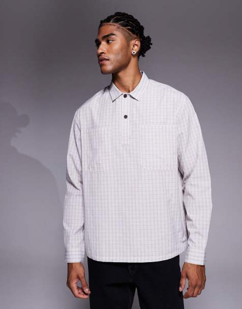 ASOS DESIGN relaxed overhead shirt in beige check