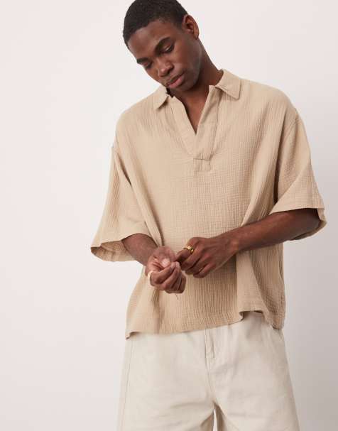 ASOS DESIGN oversized overhead boxy shirt in beige