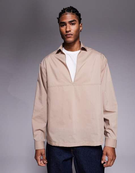 ASOS DESIGN oversized overhead poplin shirt in beige