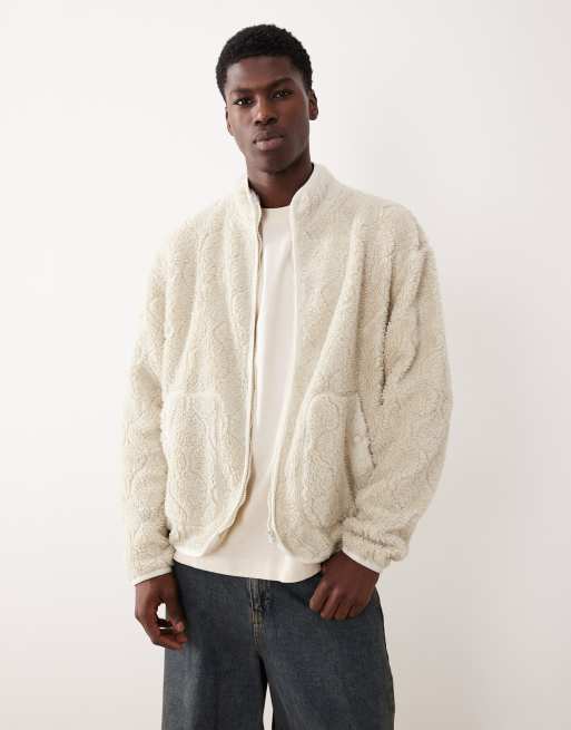 ASOS DESIGN – Beżowa zapinana na zamek kurtka o luźnym kroju ze sztucznego kożuszka
