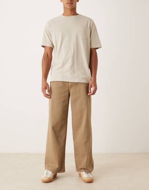 ASOS DESIGN loose trousers in beige with pleats