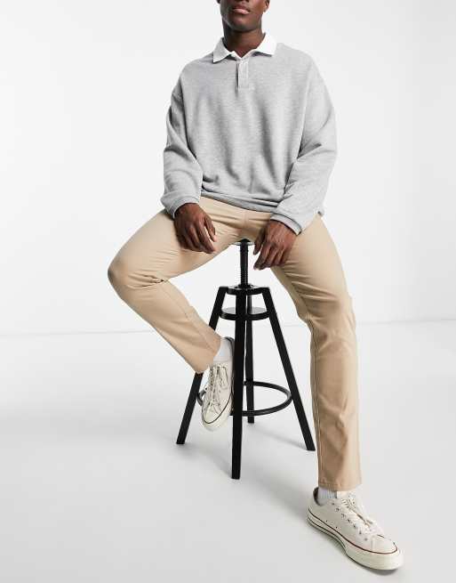ASOS DESIGN – Beżowe chinosy o dopasowanym kroju