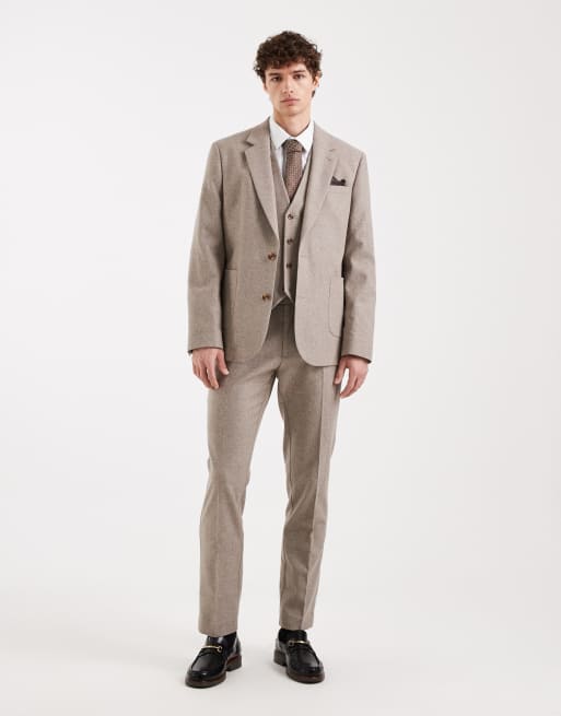 ASOS DESIGN – Beżowy dopasowany garnitur z domieszką wełny, 2 z 4