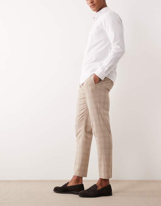 ASOS DESIGN – Beżowe dopasowane zwężane spodnie w stonowaną kratę, 3 z 5