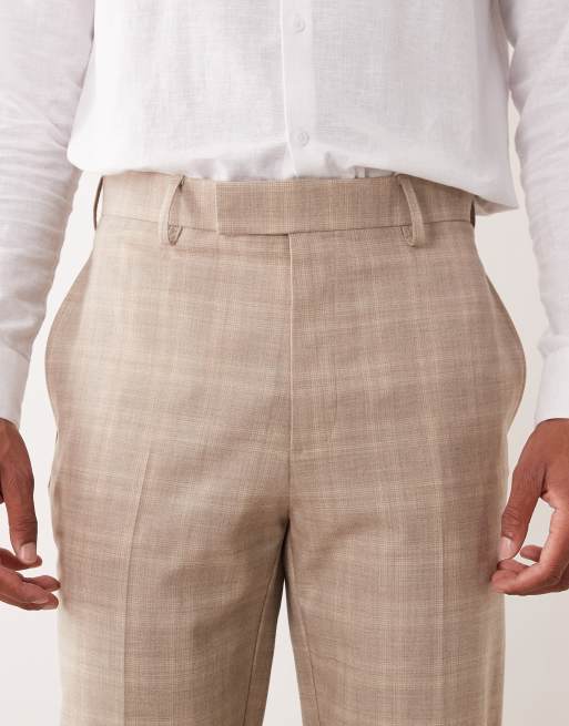 ASOS DESIGN – Beżowe dopasowane zwężane spodnie w stonowaną kratę, 5 z 5