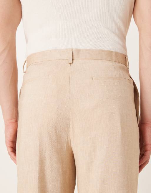 ASOS DESIGN – Beżowe eleganckie fakturowane spodnie z szerokimi nogawkami i dwoma zakładkami z przodu, 5 z 5