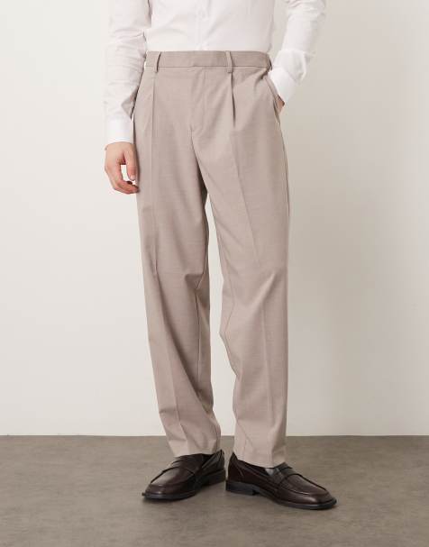 ASOS DESIGN – Beżowe eleganckie spodnie o luźnym zwężanym kroju z elastyczną talią - view 1