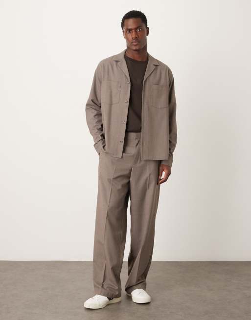 ASOS DESIGN – Beżowy flanelowy elegancki zestaw o luźnym kroju, 3 z 3