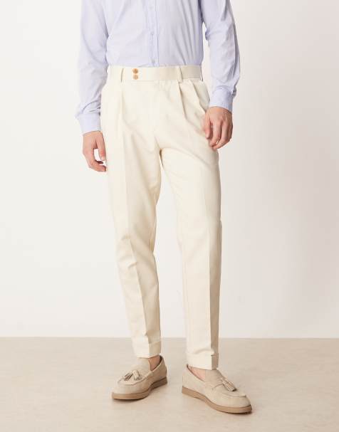 ASOS DESIGN smart tapered trousers with exposed button in beige