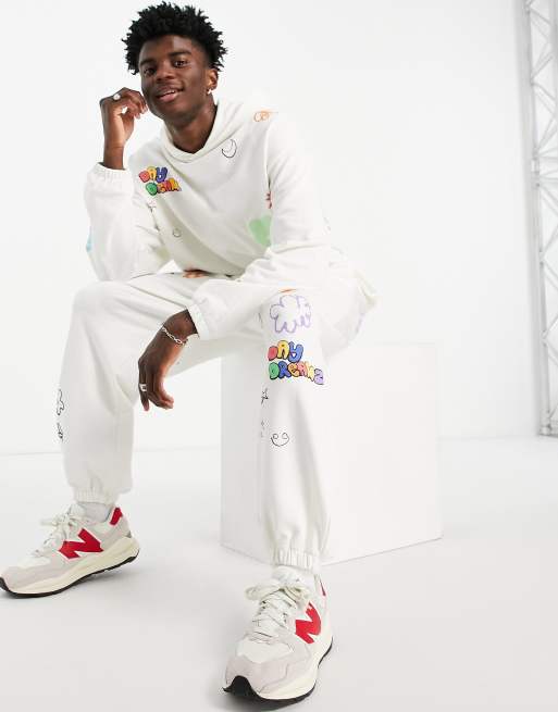 ASOS DESIGN – Beżowe joggersy oversize z nadrukiem – część zestawu