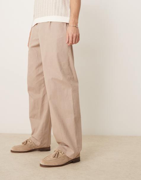 ASOS DESIGN – Beżowe lnianopodobne szerokie spodnie z zakładkami - view 1