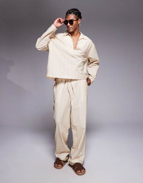 ASOS DESIGN – Beżowe spodnie baggy w paski, część zestawu - view 1