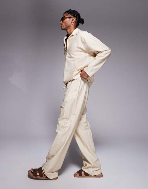 ASOS DESIGN – Beżowe spodnie baggy w paski, część zestawu, 2 z 5