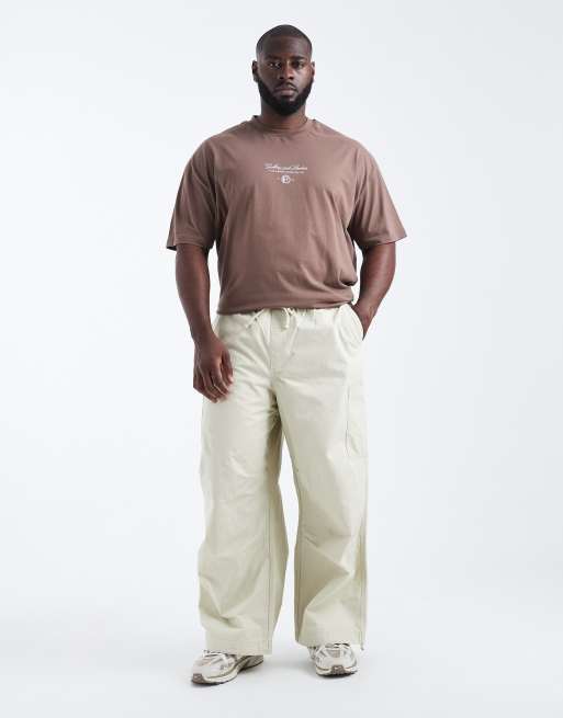 ASOS DESIGN – Beżowe spodnie bojówki baggy oversize z materiału ripstop, 2 z 5