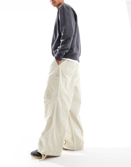 ASOS DESIGN – Beżowe spodnie bojówki baggy oversize z materiału ripstop, 3 z 5