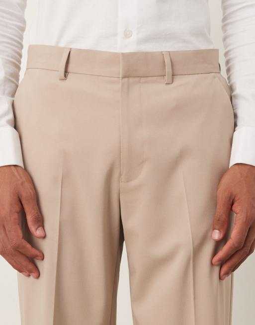 ASOS DESIGN – Beżowe spodnie garniturowe z prostymi nogawkami, 4 z 5
