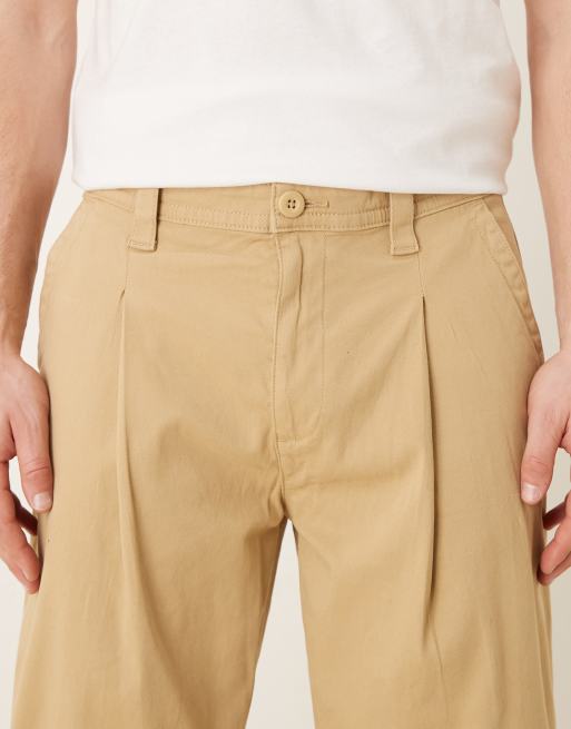 ASOS DESIGN – Beżowe spodnie z prostymi nogawkami z zakładkami, 4 z 5
