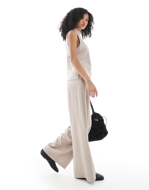 ASOS DESIGN – Beżowe spodnie z szerokimi nogawkami, część zestawu, 2 z 5
