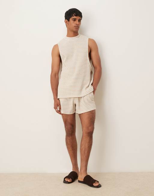 ASOS DESIGN – Beżowe szorty oversize w teksturowane paski