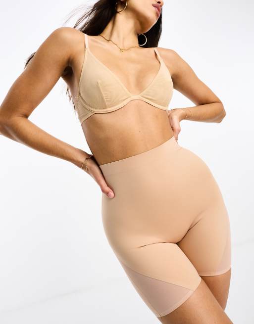 ASOS DESIGN – Beżowe szorty z siateczkową wstawką o kroju średnio modelującym sylwetkę