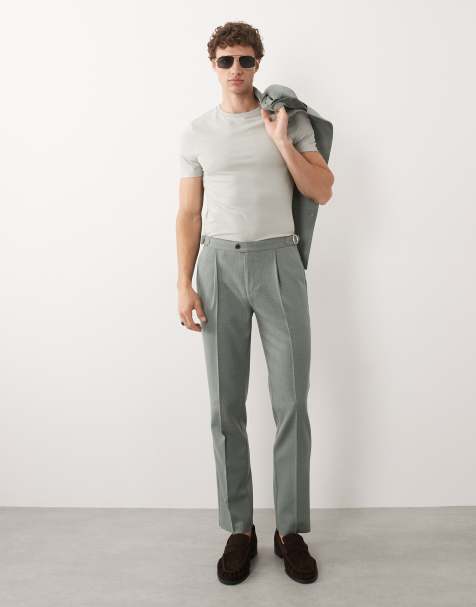 ASOS DESIGN – Beżowe tweedowe spodnie garniturowe o dopasowanym kroju z domieszką wełny - view 1