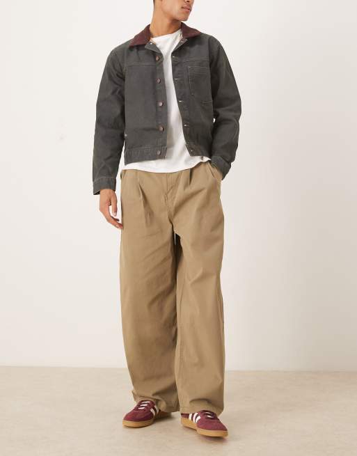 ASOS DESIGN – Beżowe wciągane spodnie baggy oversize z zakładkami, 2 z 5