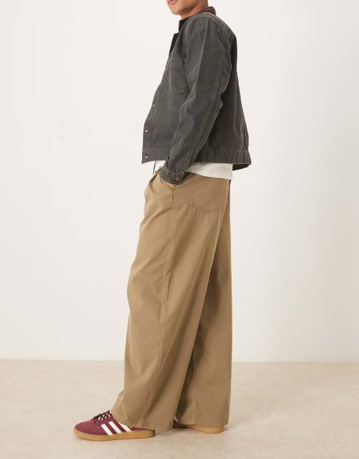 ASOS DESIGN – Beżowe wciągane spodnie baggy oversize z zakładkami, 3 z 5