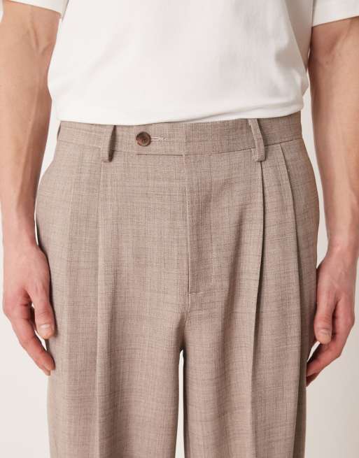 ASOS DESIGN – Beżowe zwężane spodnie garniturowe oversize o krzyżowym splocie, 5 z 5