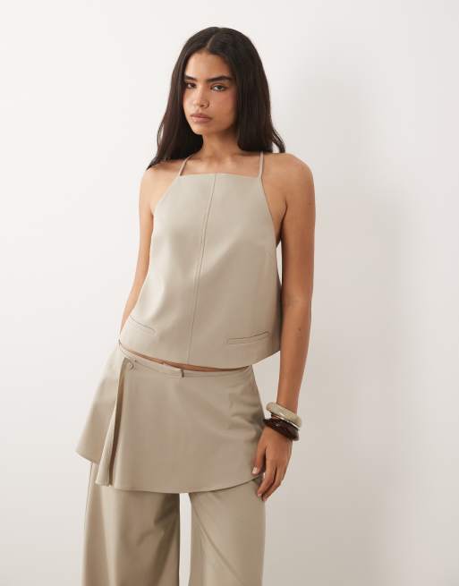 ASOS DESIGN – Beżowy elegancki top z wiązaniem z tyłu, część zestawu, 2 z 3