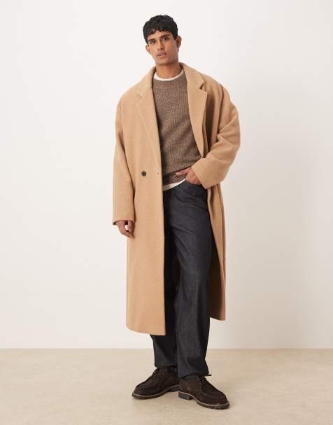 ASOS DESIGN – Beżowy długi płaszcz oversize z domieszką wełny - view 1