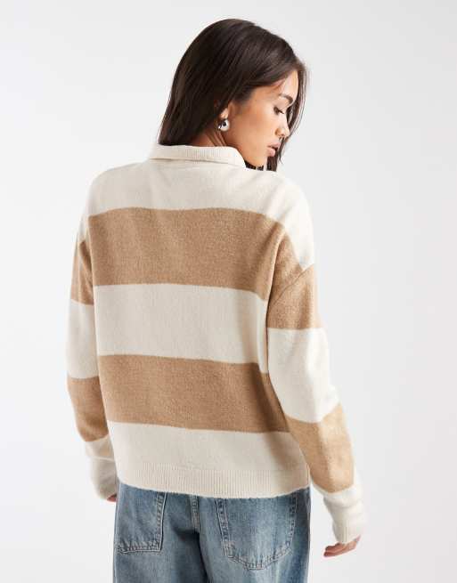 ASOS DESIGN – Beżowy dzianinowy top w stylu rugby ze wzorem w paski, 4 z 4