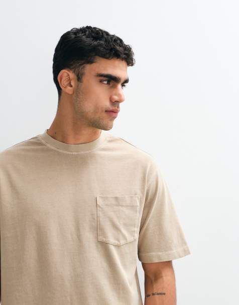 ASOS DESIGN – Beżowy gruby T-shirt o luźnym kroju z kieszenią - view 1