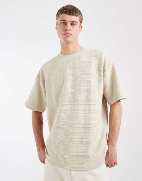 ASOS DESIGN – Beżowy gruby T-shirt oversize z fakturowanego materiału - view 1