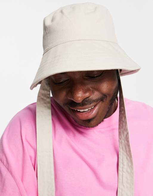 ASOS DESIGN – Beżowy kapelusz typu bucket z szerokim rondem i wiązaniem na szyi