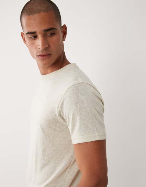 ASOS DESIGN – Beżowy, lnianopodobny T-shirt o regularnym kroju, 2 z 5