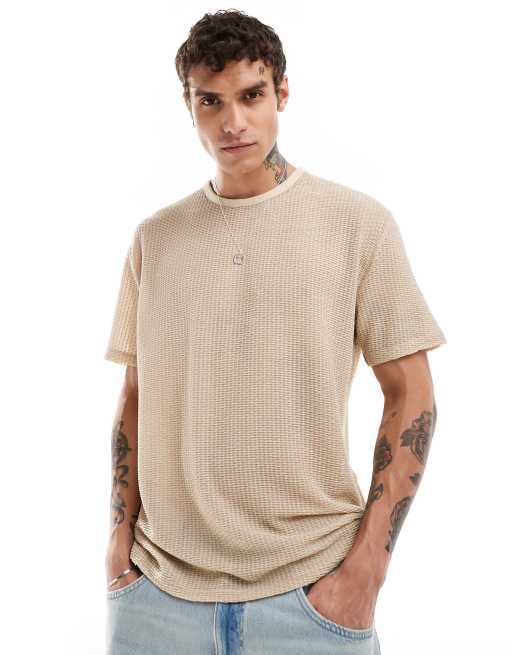 ASOS DESIGN – Beżowy luźny T-shirt o falistej fakturze