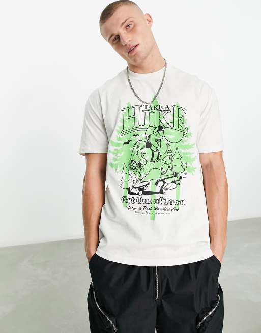 ASOS DESIGN – Beżowy luźny T-shirt z nadrukiem z przodu