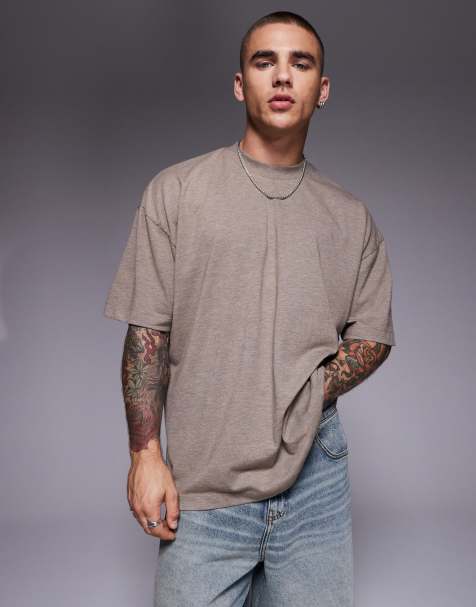 ASOS DESIGN oversized overdyed marl t-shirt in beige 