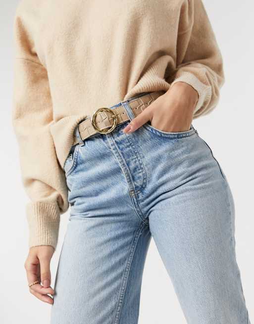 ASOS DESIGN – Beżowy pleciony pasek ze skręconą okrągłą sprzączką do noszenia w pasie i na biodrach