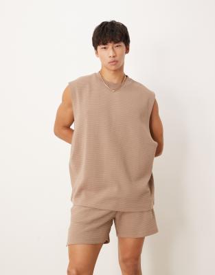 ASOS DESIGN – Beżowy prążkowany top oversize bez rękawów - view 1